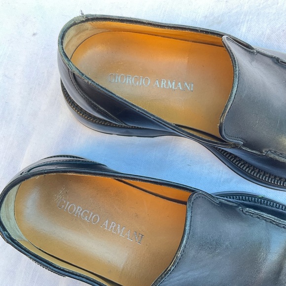 Giorgio Armani Mens Shoes black leather slip on size 39 1/2 loafers - Picture 3 of 8